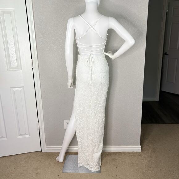 Lovesome Lace-Up Sequin Slip Dress Gown Prom Homecoming Wedding White Sz S - Picture 4 of 11